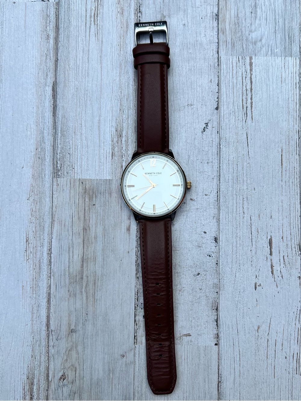 Kenneth Cole Brown Leather Strap Watch with White Dial